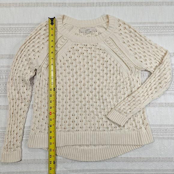 LOFT Cream Pointelle Knit Sweater Pullover Size Large Petite - Picture 4 of 6